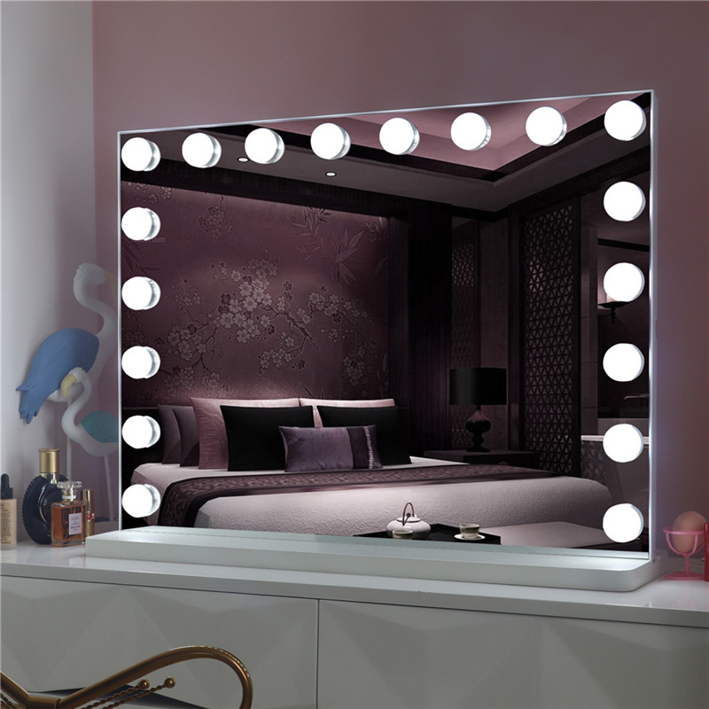 Espelho de Hollywood iluminado conduzido da composição da vaidade da tabela com as ampolas 18pcs para o cosmético da menina