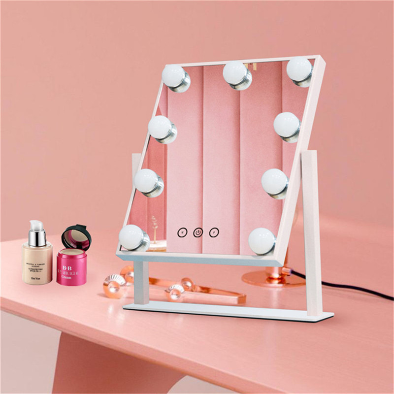 Touch Control Dimmable Brightness 360 Rotating Vanity Makeup Hollywood Mirror com doze LED Bulbs